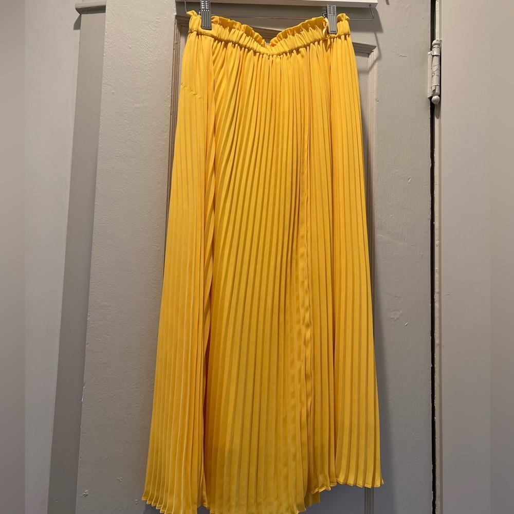 J Crew Yellow Pleated Midi Skirt